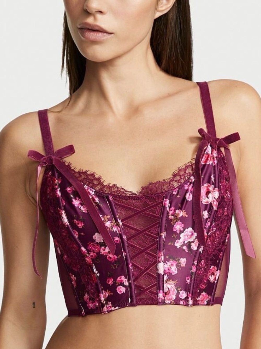 Victoria's Secret Plum Floral Lace-Trim Bustier Corset